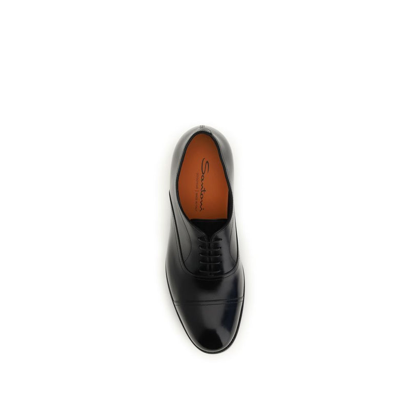 Santoni Black Calf Leather Bos Taurus Oxfords and Derbies