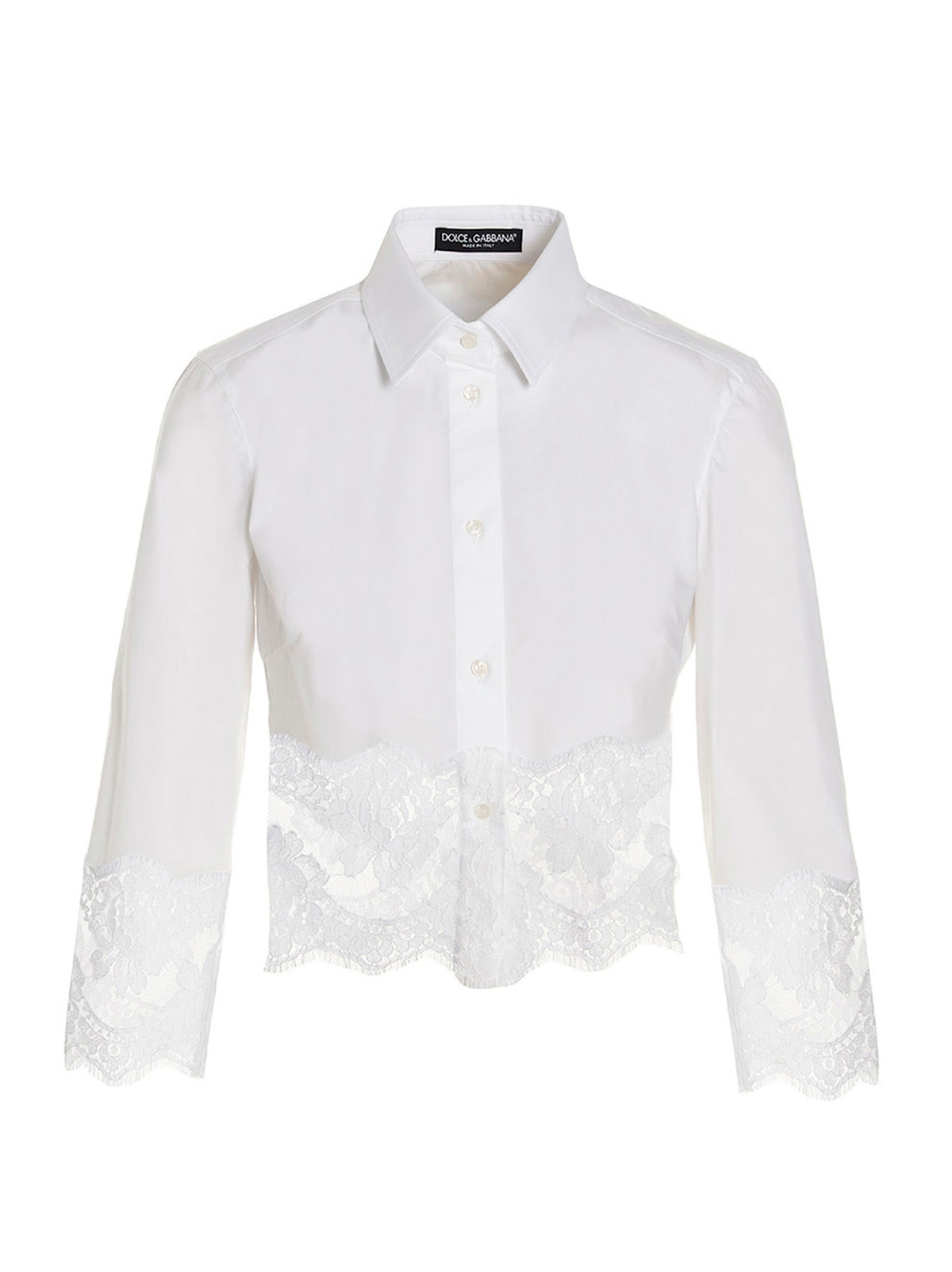 Dolce & Gabbana White Cotton Blouse with Lace Details