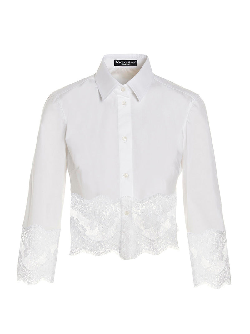 Dolce & Gabbana White Cotton Blouse with Lace Details