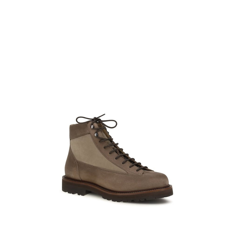 Bottes à lacets Brunello Cucinelli Bos Taurus en cuir de veau marron