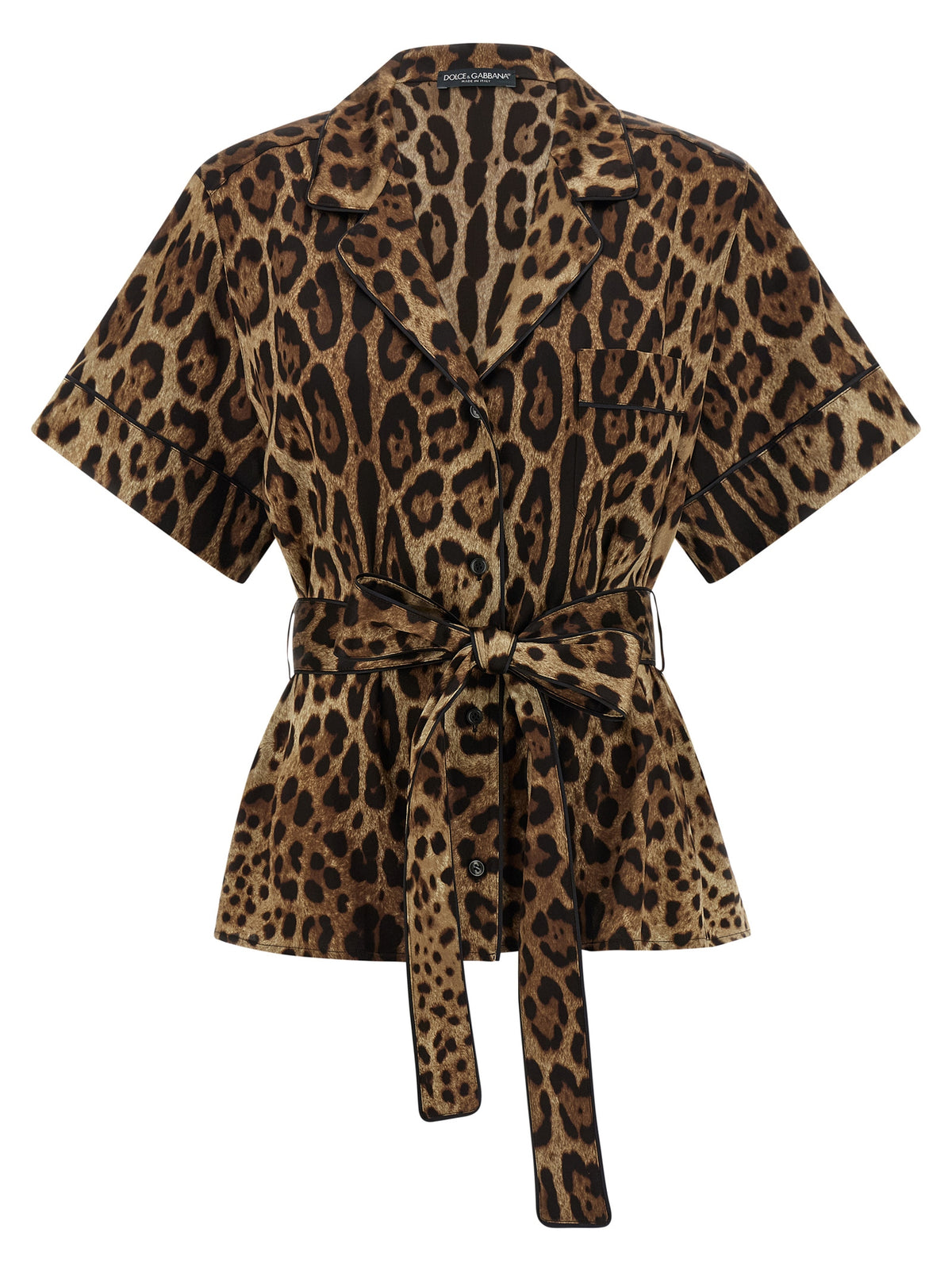 Dolce & Gabbana Brown Silk Blouse with Leopard Print