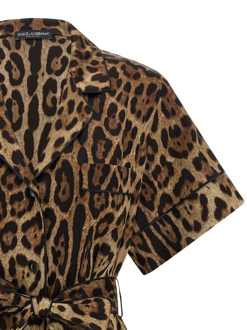 Dolce & Gabbana Brown Silk Blouse with Leopard Print