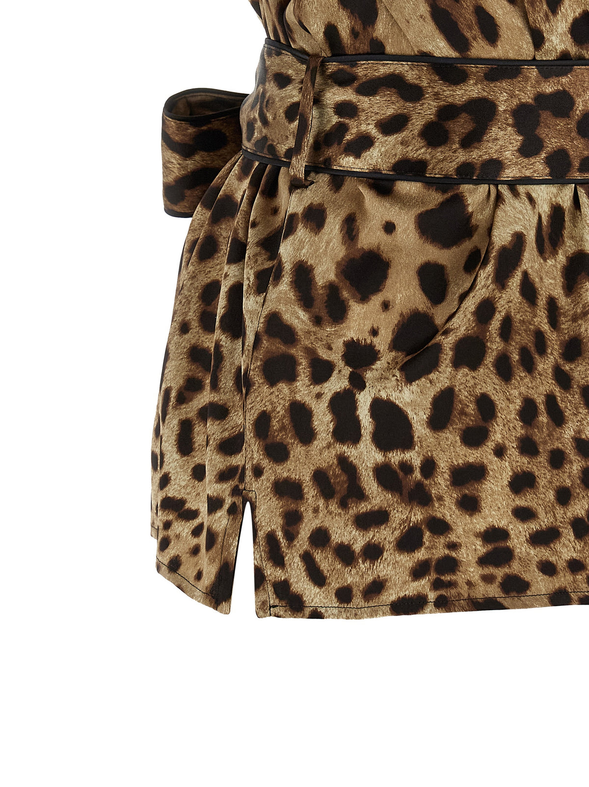 Dolce & Gabbana Brown Silk Blouse with Leopard Print
