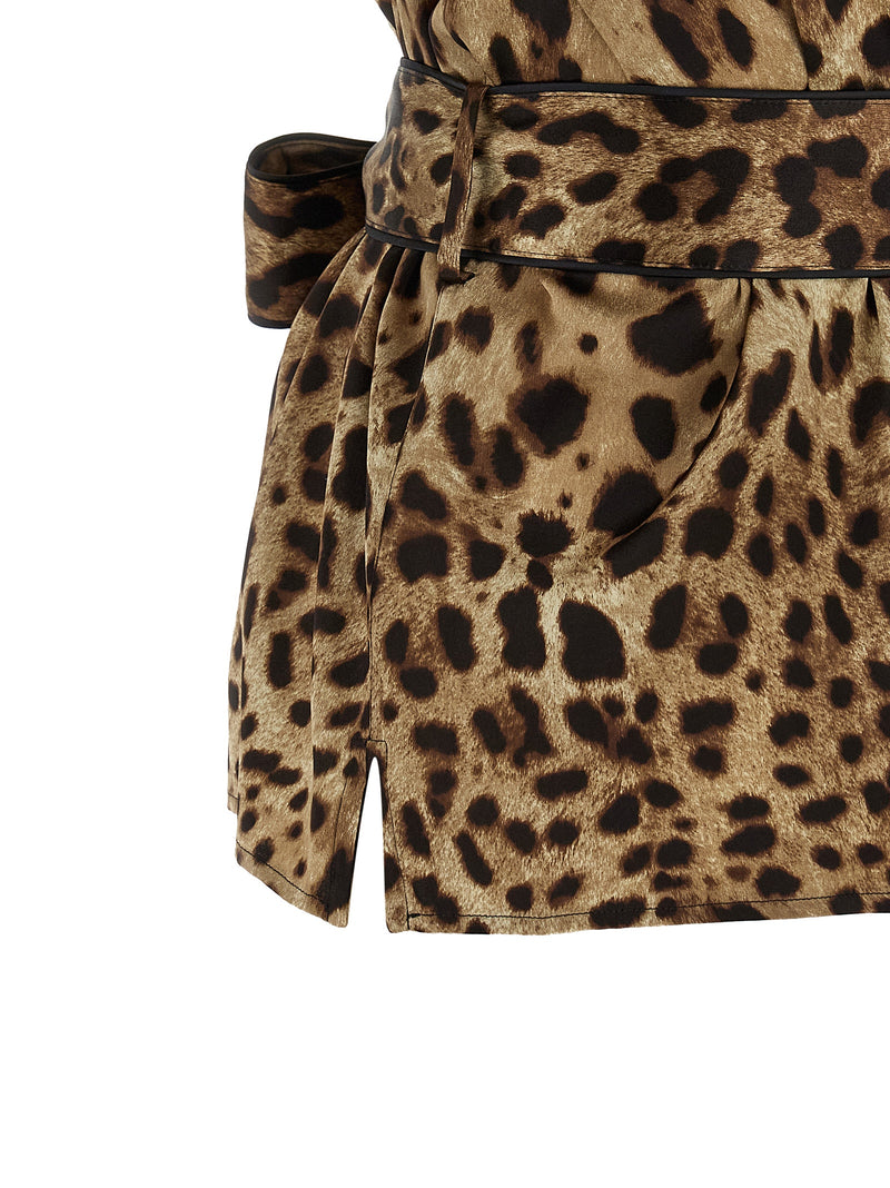 Dolce & Gabbana Brown Silk Blouse with Leopard Print