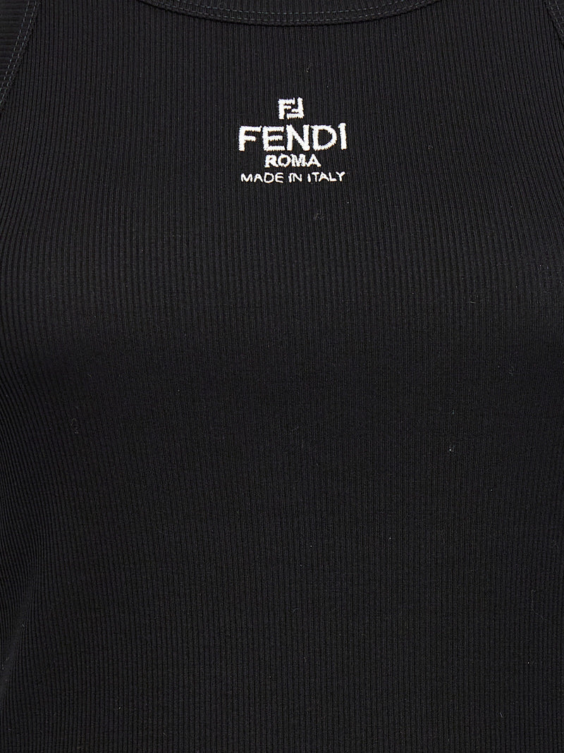 Fendi Black Cotton Sleeveless T-Shirt