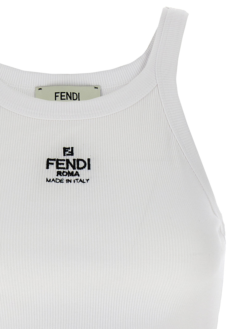 Fendi White Cotton Sleeveles T-Shirt