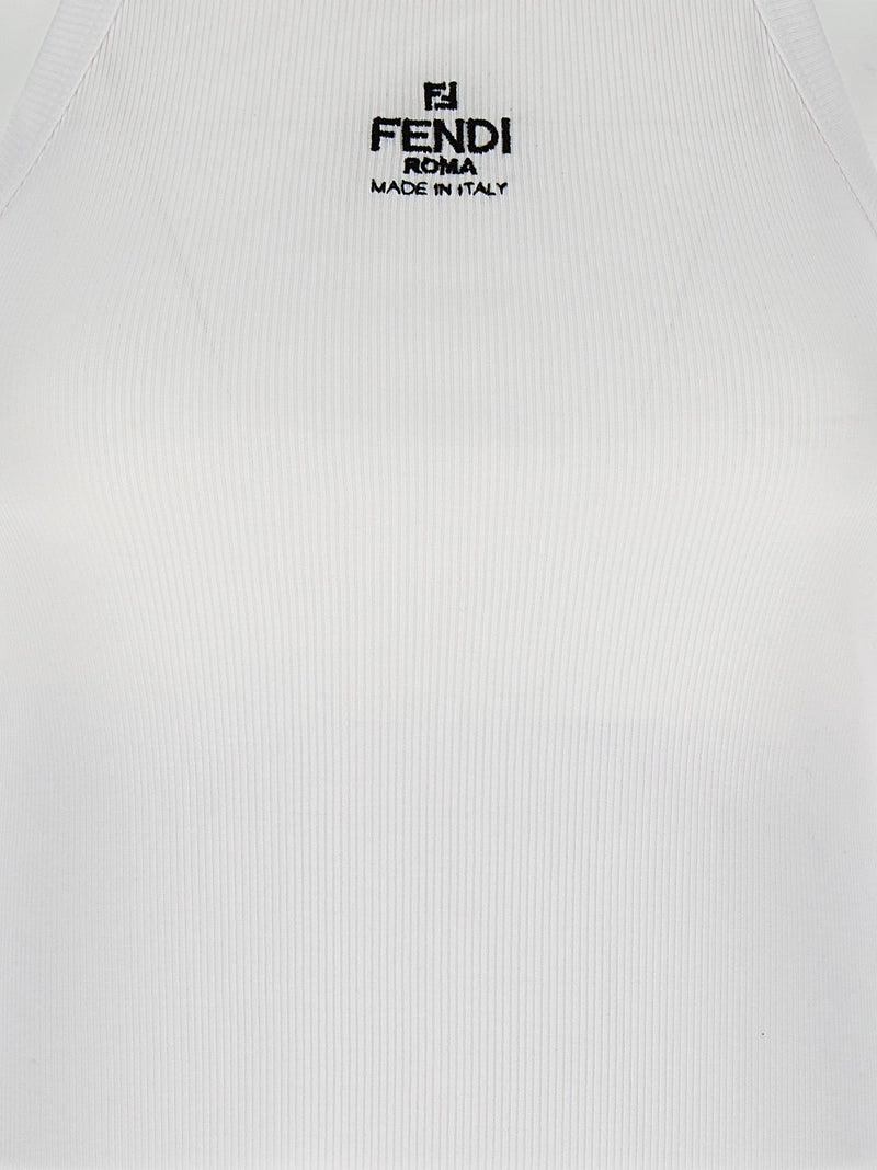 Fendi White Cotton Sleeveles T-Shirt