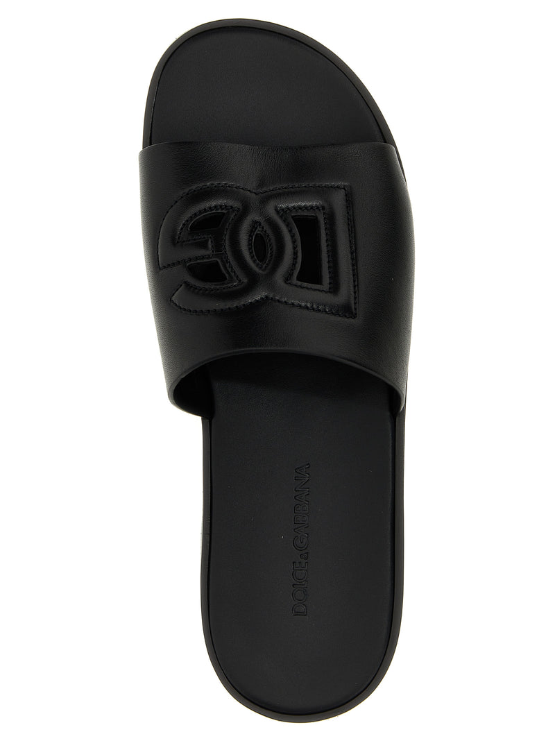 Dolce & Gabbana Black Leather Slides for Men