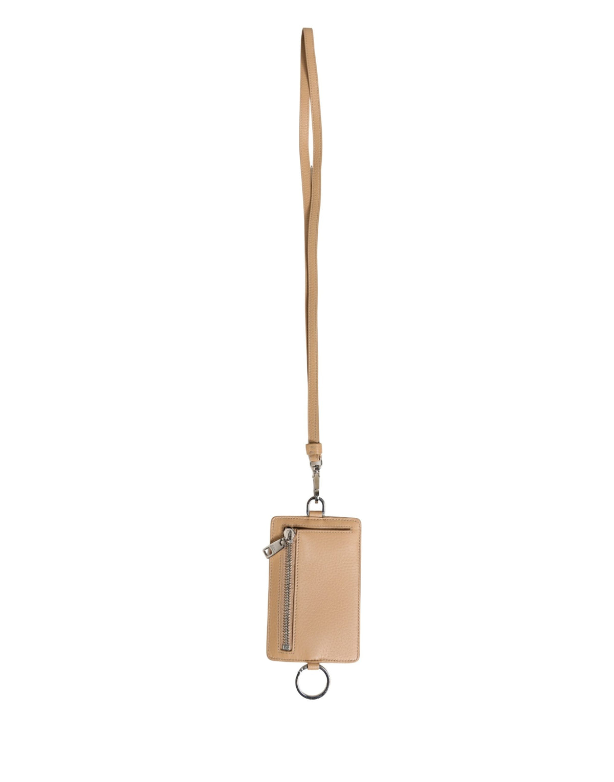 Dolce & Gabbana Beige Leather Logo Embossed Lanyard Card Holder Wallet