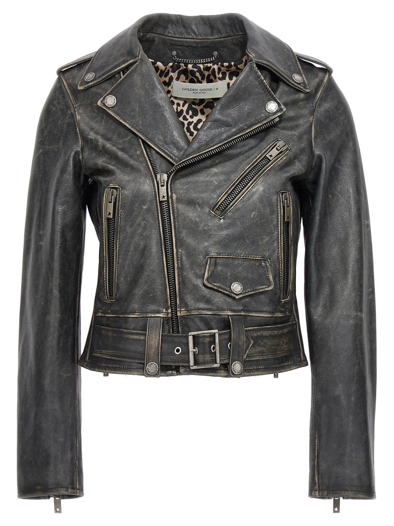 Blouson Golden Goose en cuir de vachette noir