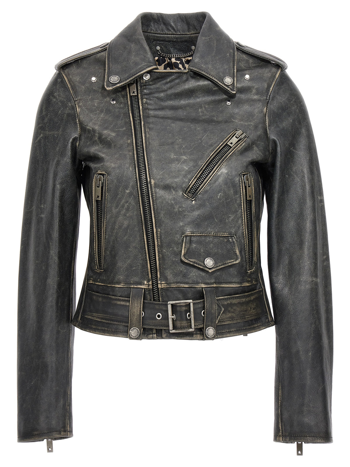 Blouson Golden Goose en cuir de vachette noir