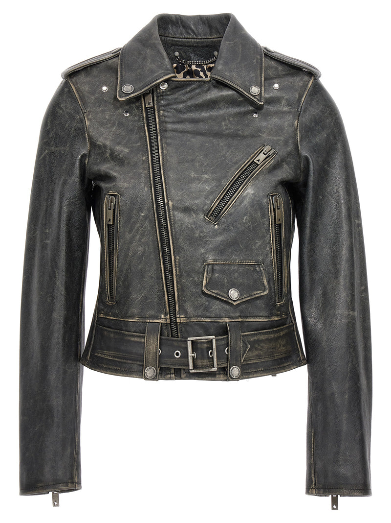Blouson Golden Goose en cuir de vachette noir