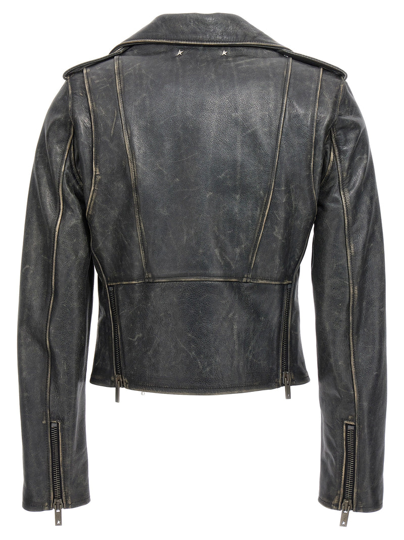 Blouson Golden Goose en cuir de vachette noir