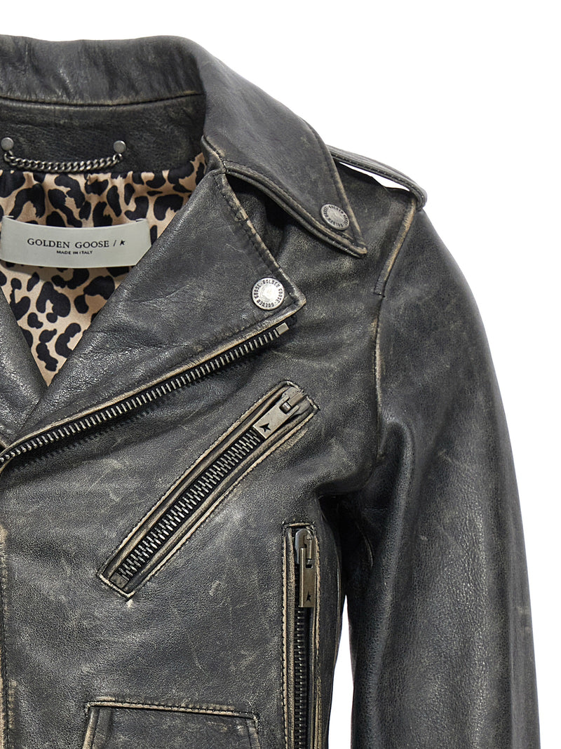 Blouson Golden Goose en cuir de vachette noir