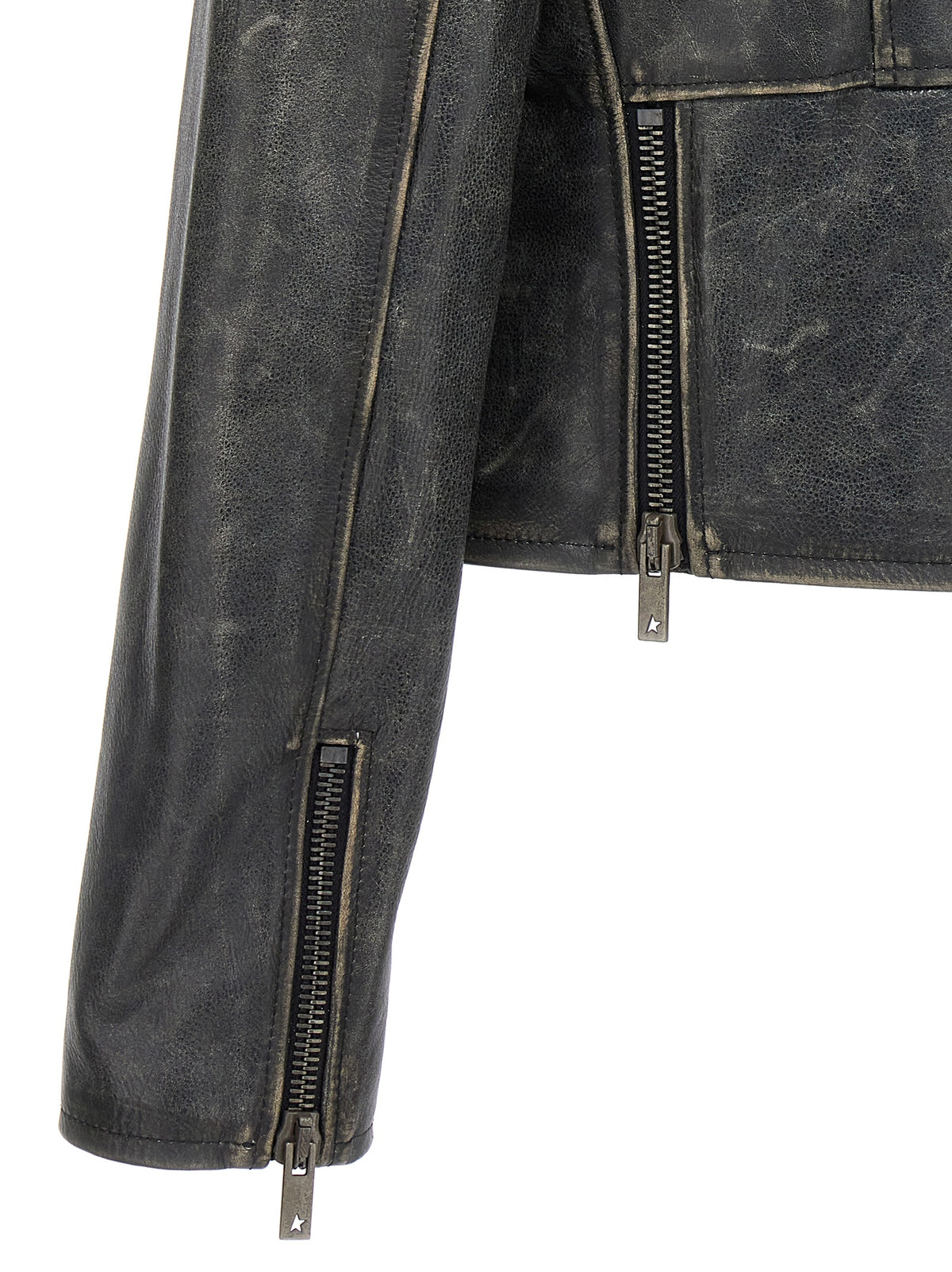 Blouson Golden Goose en cuir de vachette noir