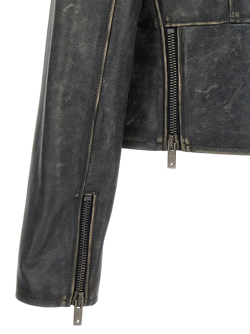 Blouson Golden Goose en cuir de vachette noir