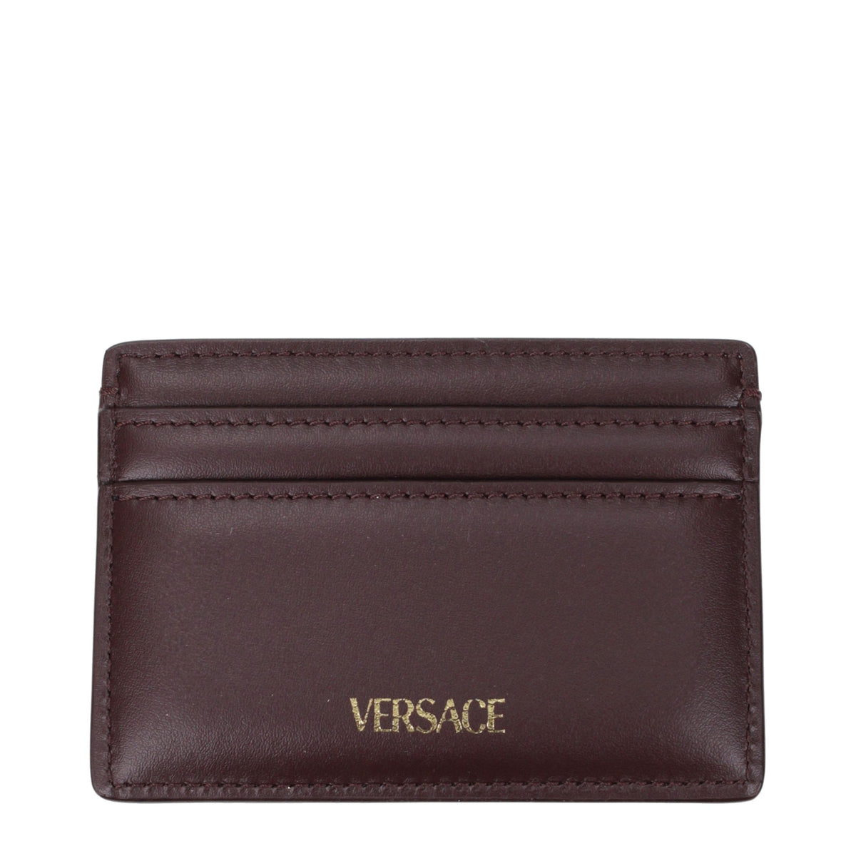 Étui à cartes en cuir marron Versace