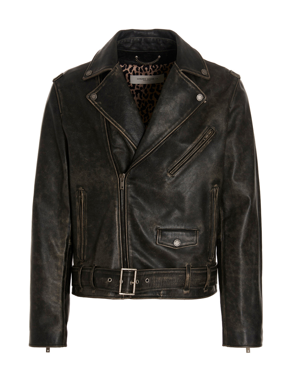 Blouson Golden Goose en cuir de veau noir