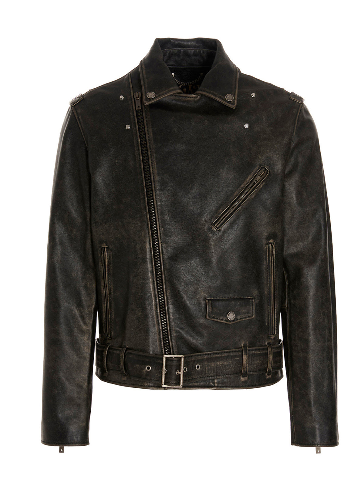 Blouson Golden Goose en cuir de veau noir