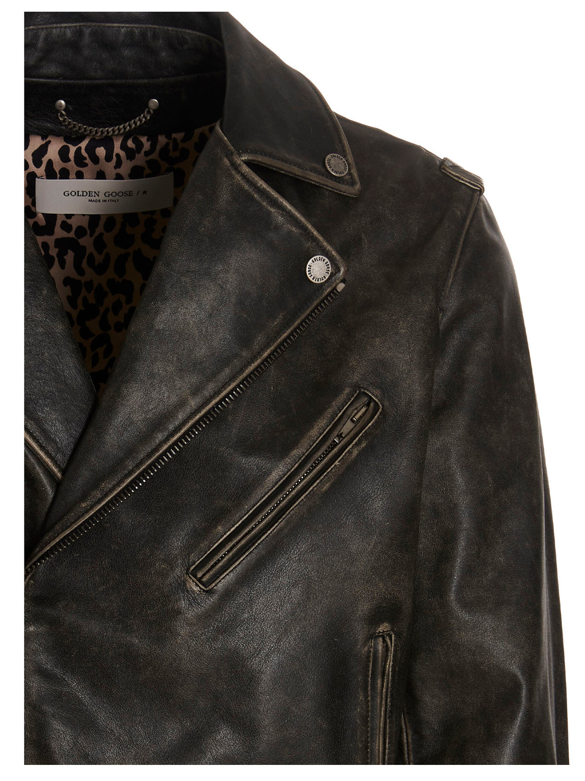 Blouson Golden Goose en cuir de veau noir