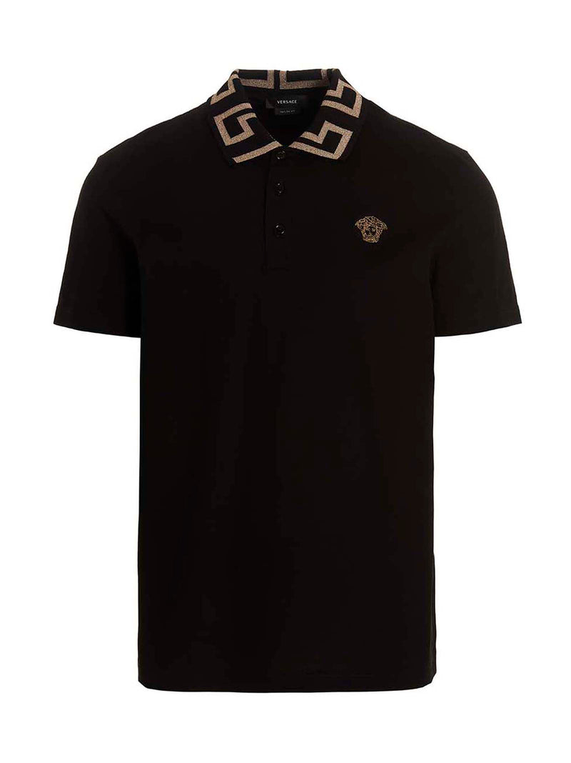 Versace Black Cotton Polo Shirt - Iconic Greca Design