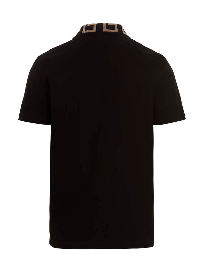 Versace Black Cotton Polo Shirt - Iconic Greca Design