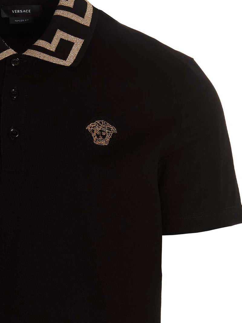 Versace Black Cotton Polo Shirt - Iconic Greca Design