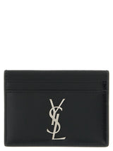 Porte-cartes Saint Laurent en cuir de veau noir
