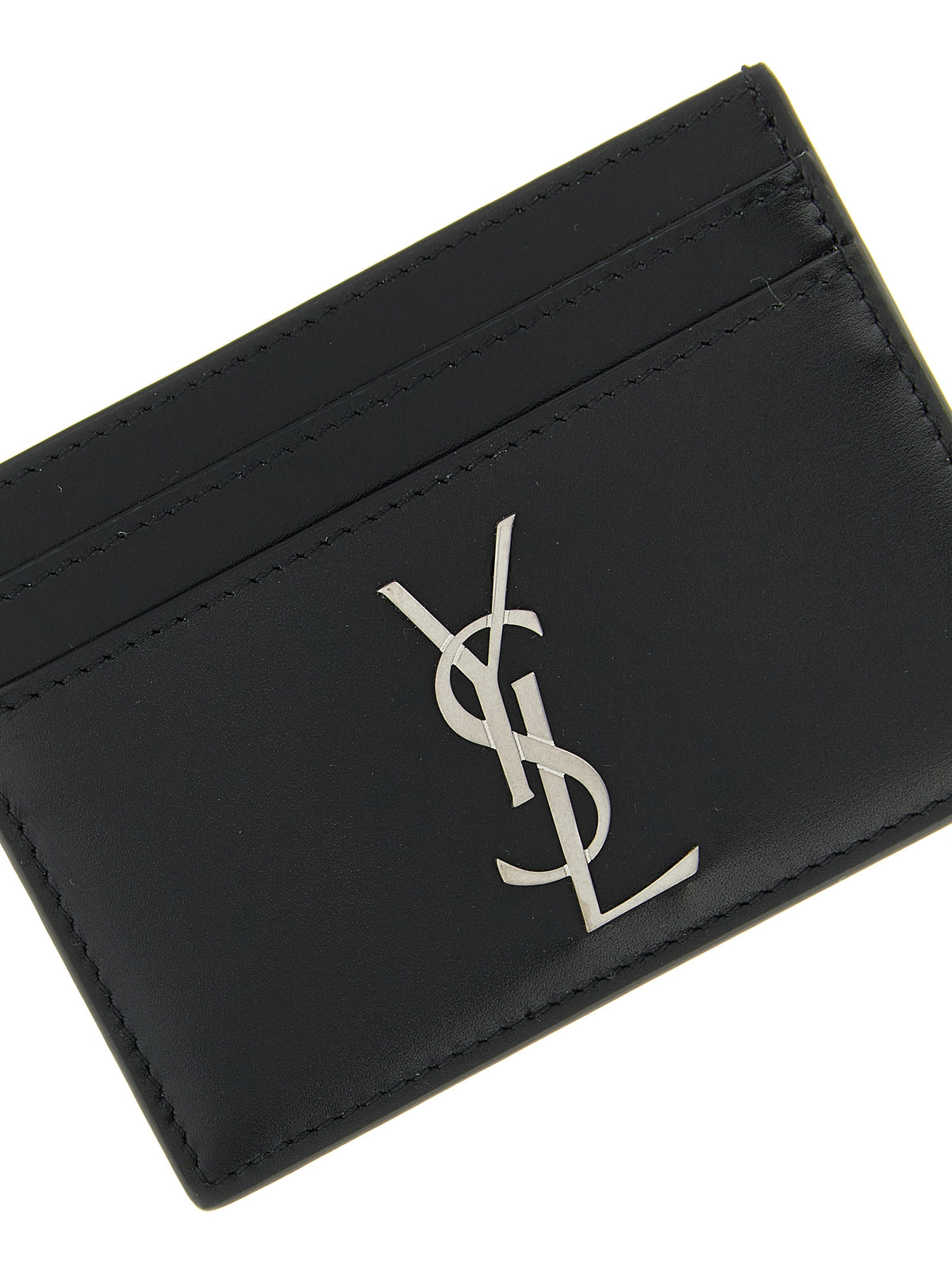 Porte-cartes Saint Laurent en cuir de veau noir