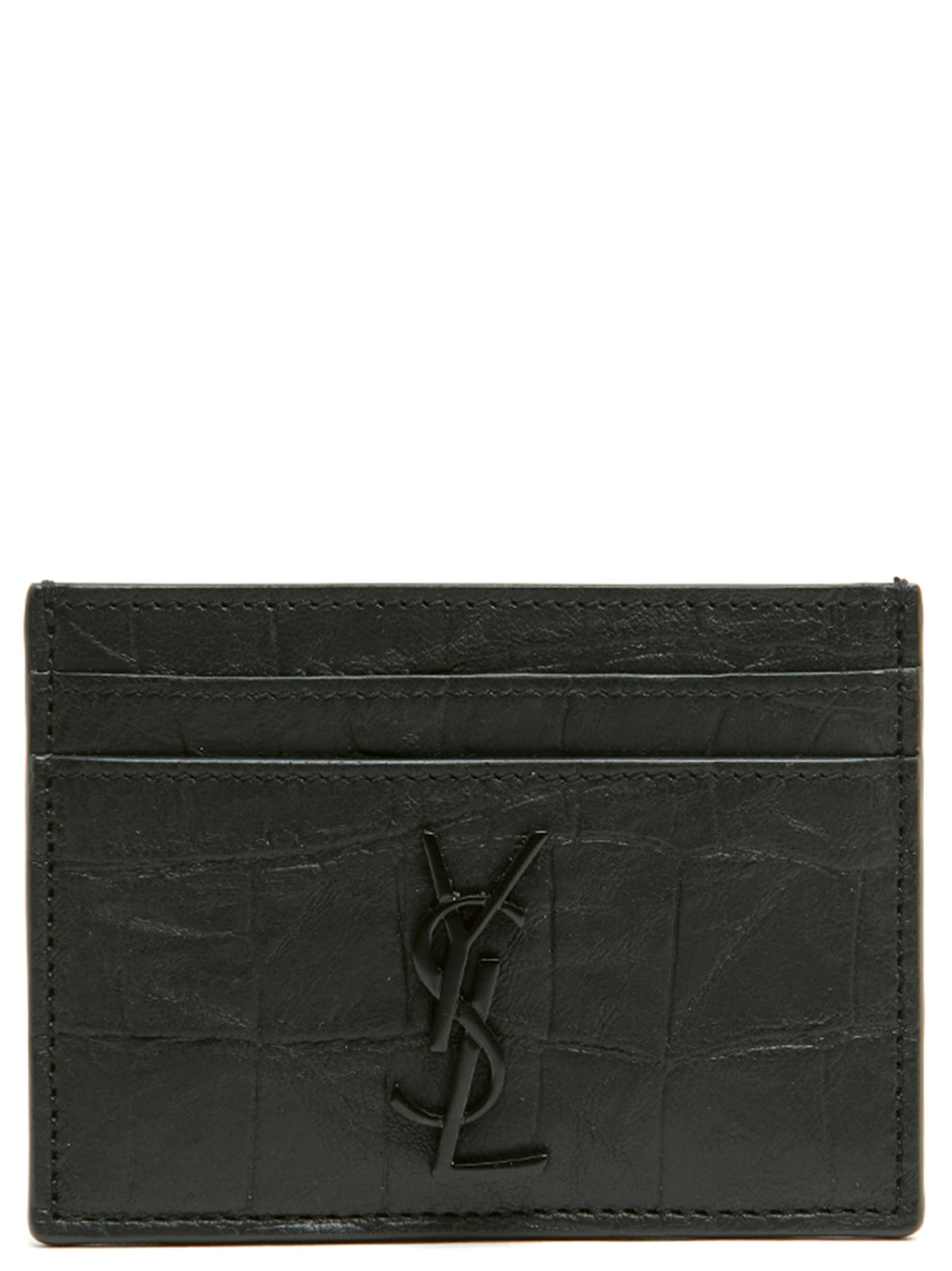 Porte-cartes Saint Laurent en cuir d'agneau noir