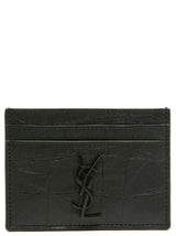 Porte-cartes Saint Laurent en cuir d'agneau noir