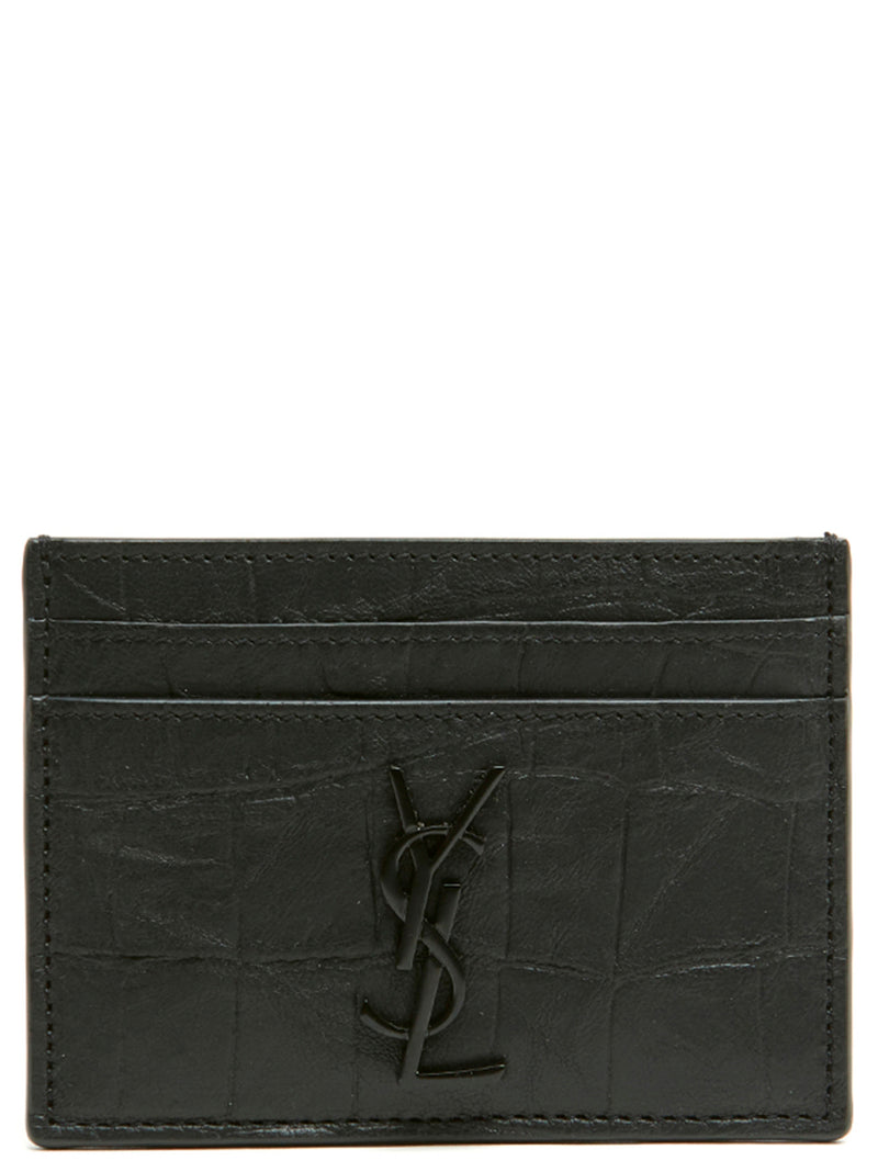 Porte-cartes Saint Laurent en cuir d'agneau noir