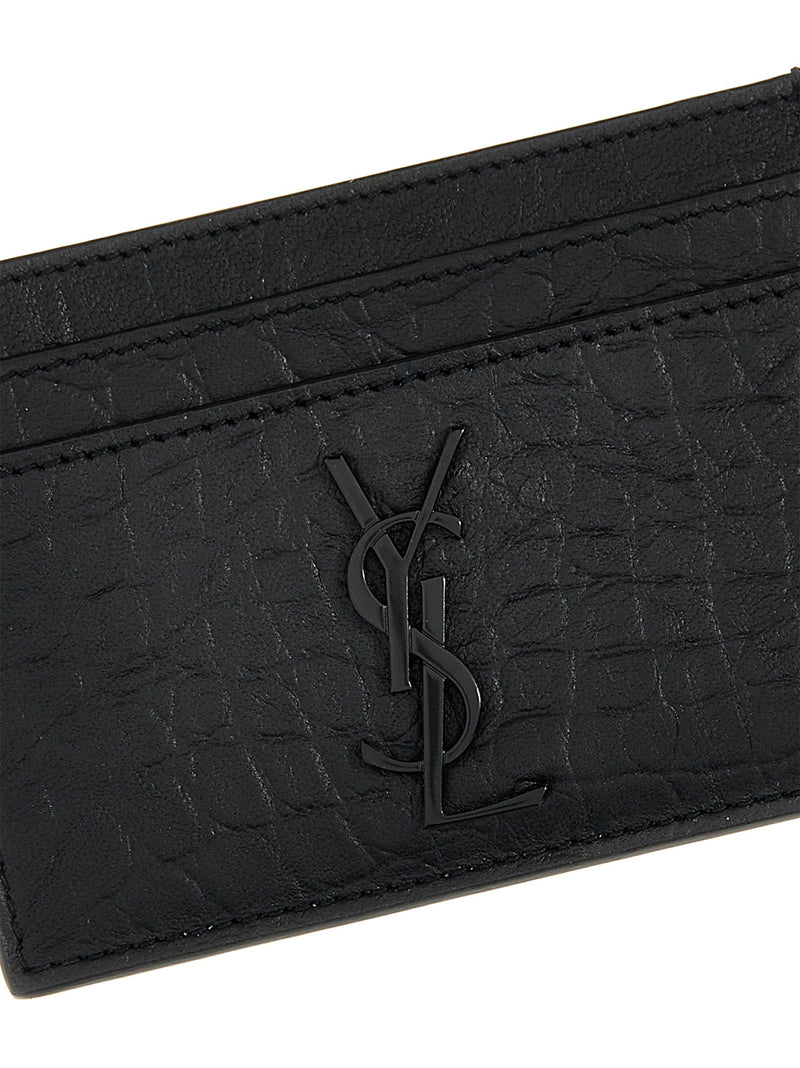 Porte-cartes Saint Laurent en cuir d'agneau noir