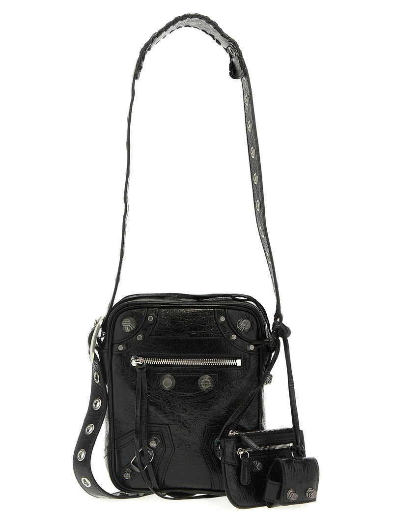 Balenciaga Le Cagole Men Black Lamb Leather Crossbody Bag