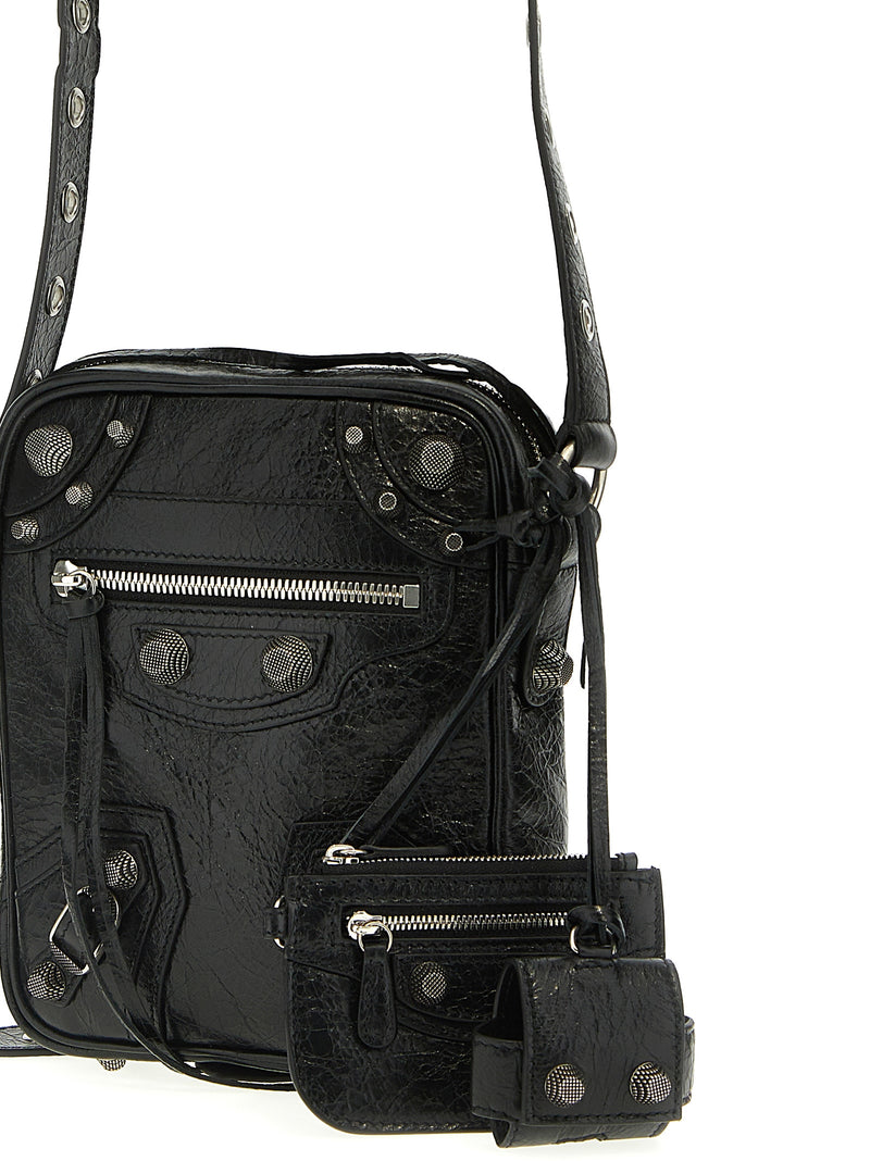 Balenciaga Le Cagole Men Black Lamb Leather Crossbody Bag