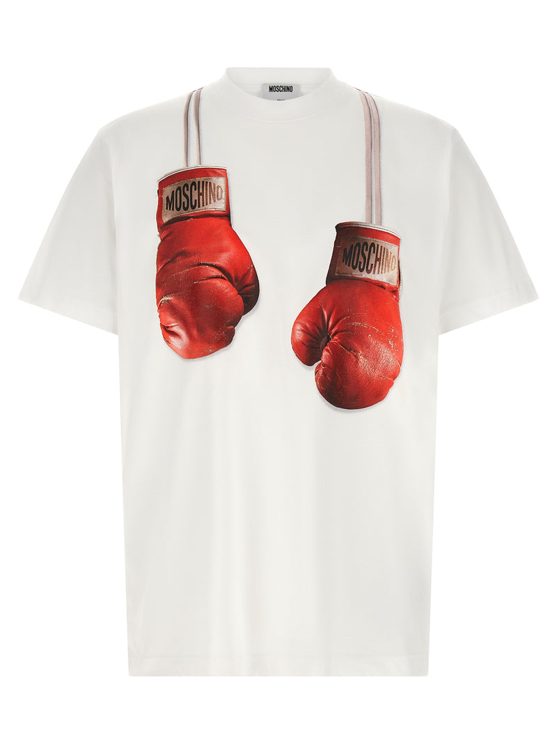Moschino White Cotton T-Shirt with Boxing Glove Print