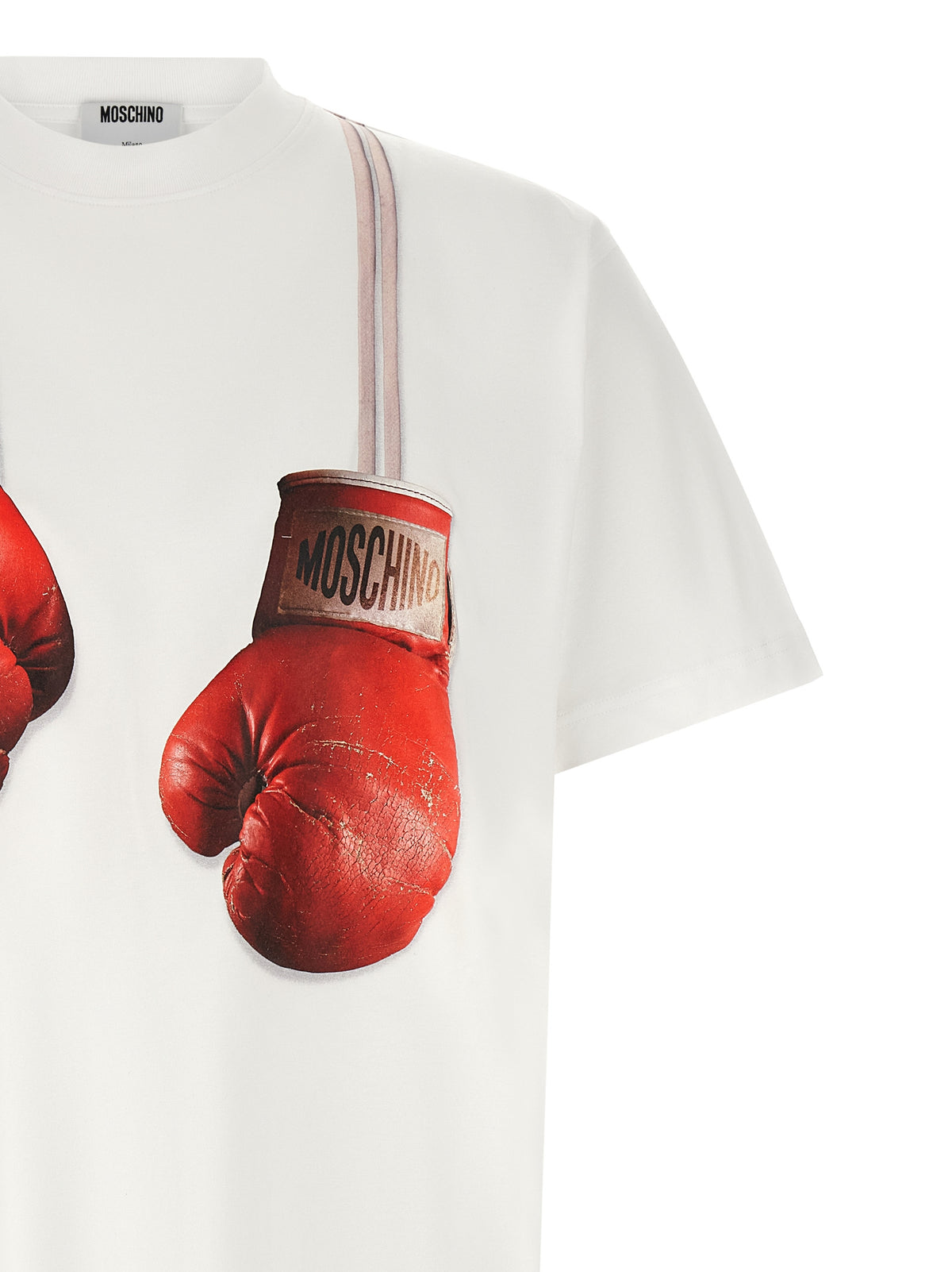 Moschino White Cotton T-Shirt with Boxing Glove Print