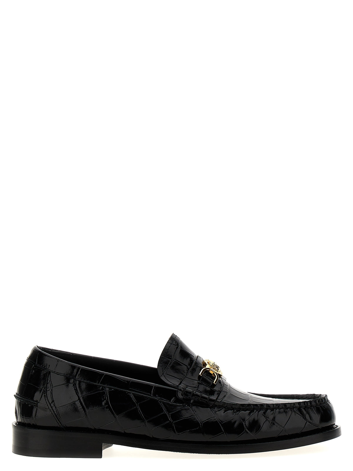 Mocassins à enfiler en cuir et velours noir Versace