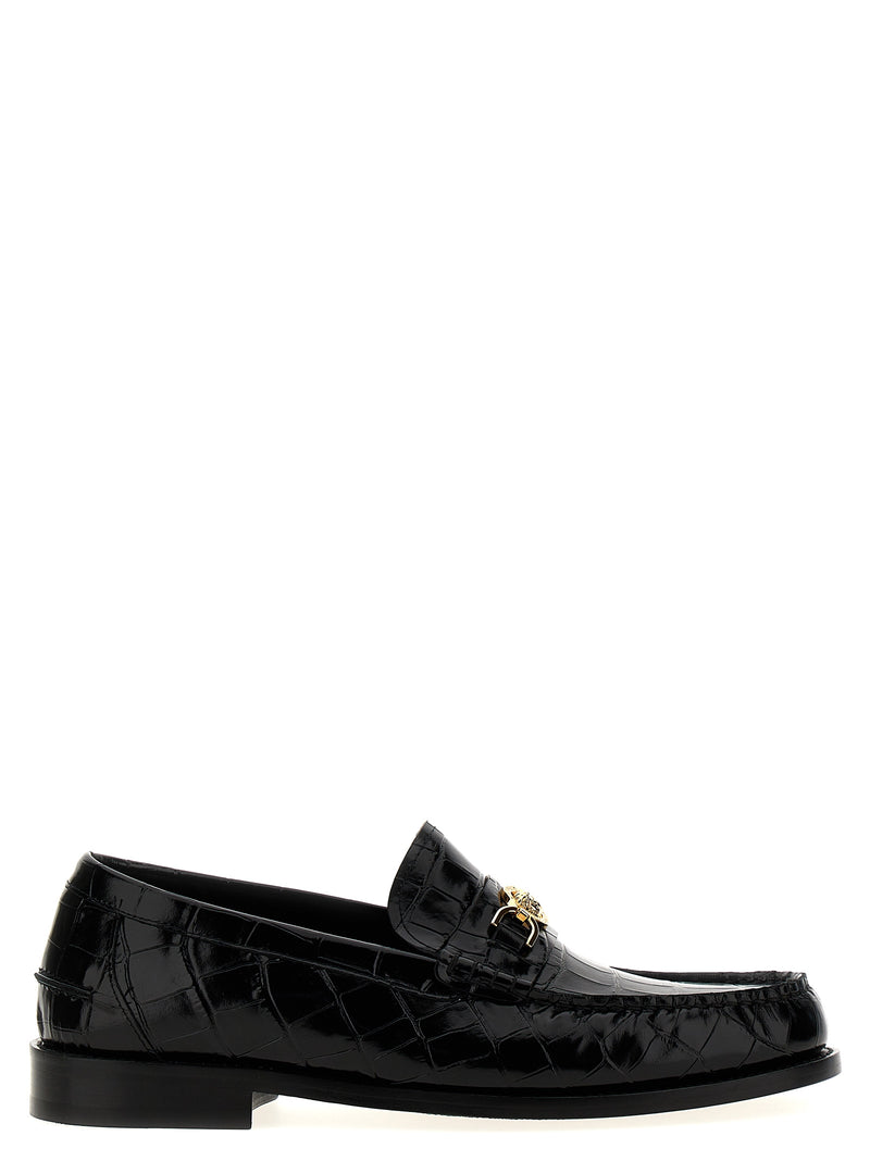 Mocassins à enfiler en cuir et velours noir Versace
