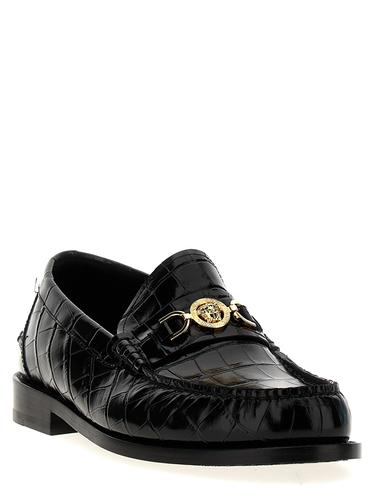 Mocassins à enfiler en cuir et velours noir Versace