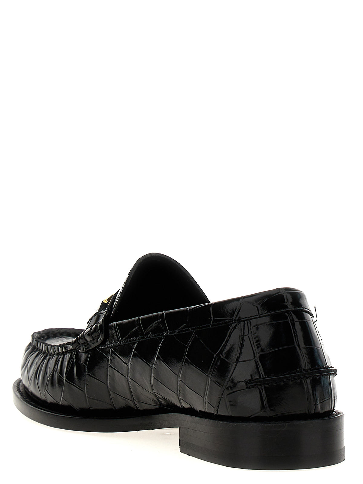 Mocassins à enfiler en cuir et velours noir Versace