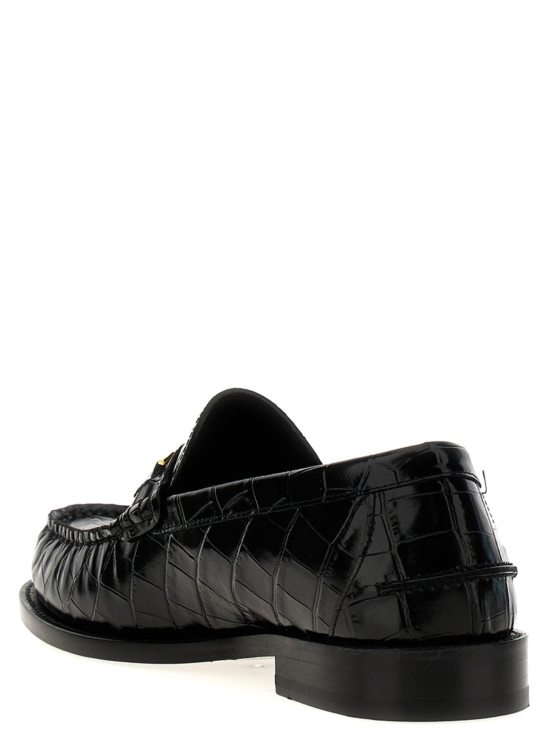 Mocassins à enfiler en cuir et velours noir Versace