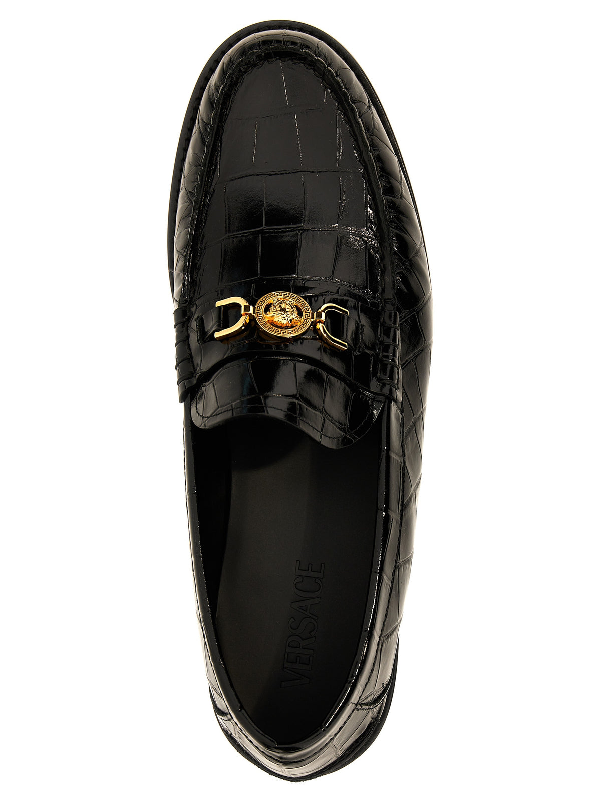 Mocassins à enfiler en cuir et velours noir Versace