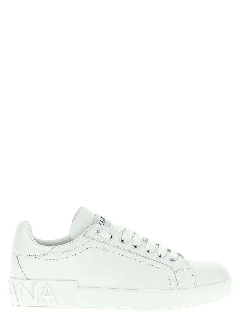 Dolce & Gabbana White Calfskin Portofino Low Top Sneakers