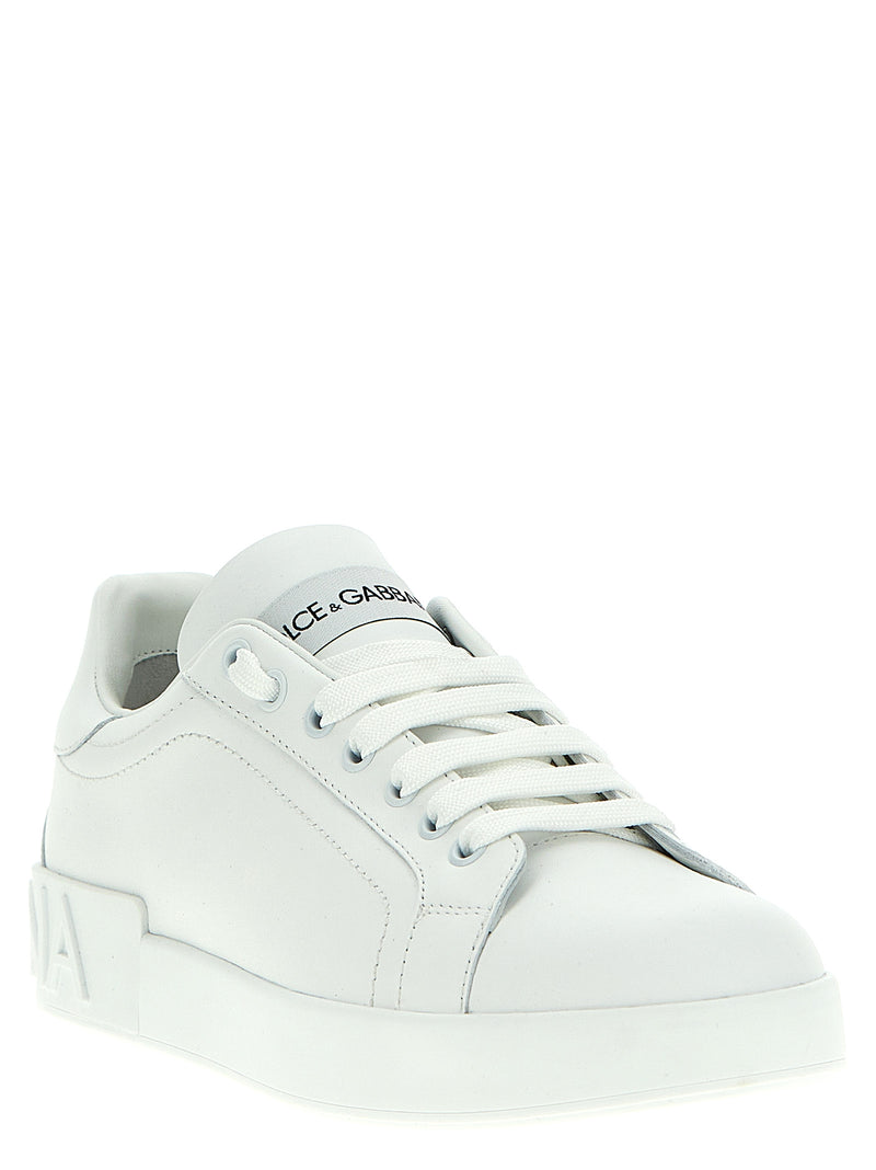 Dolce & Gabbana White Calfskin Portofino Low Top Sneakers