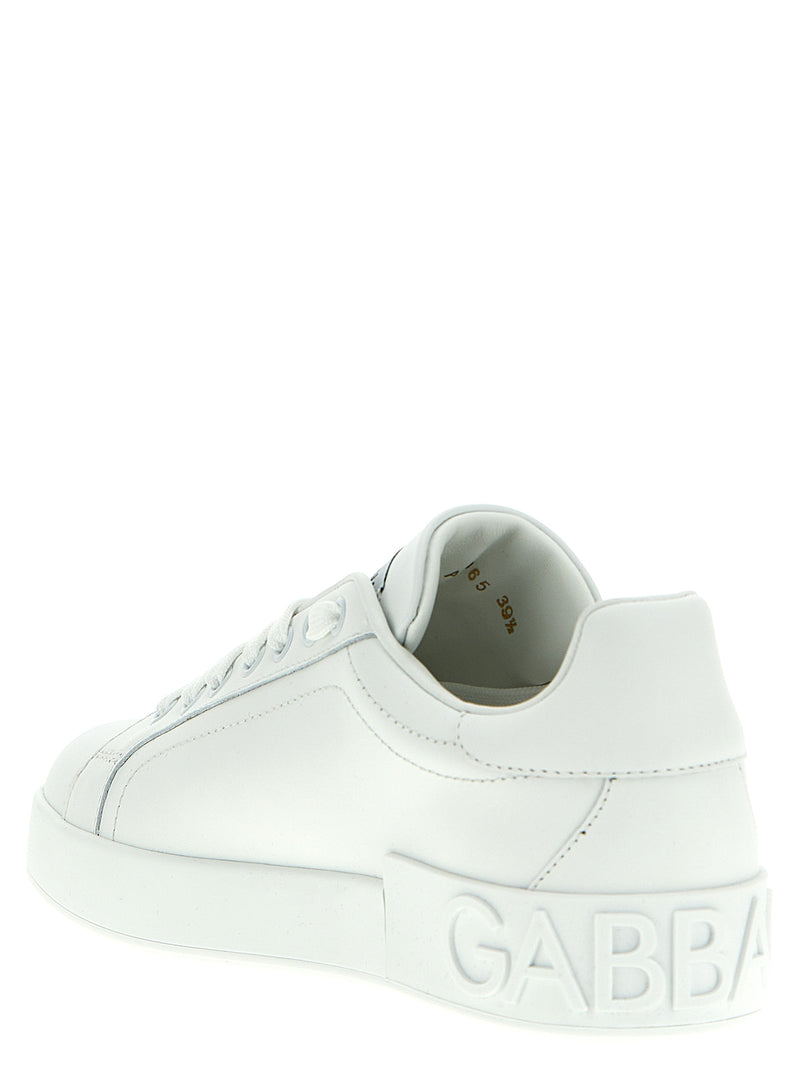 Dolce & Gabbana White Calfskin Portofino Low Top Sneakers