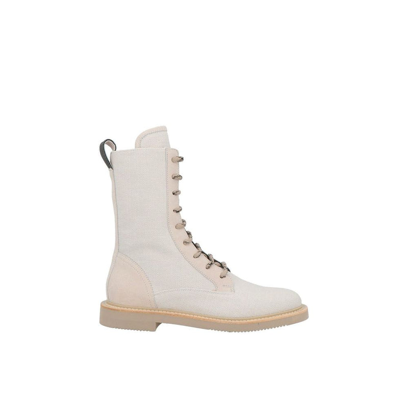 Bottes à lacets Brunello Cucinelli en coton beige