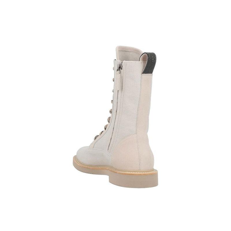Bottes à lacets Brunello Cucinelli en coton beige