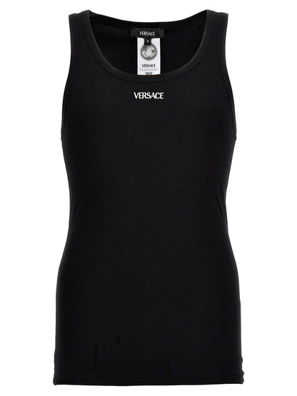 Versace Black Cotton Sleeveles T-Shirt