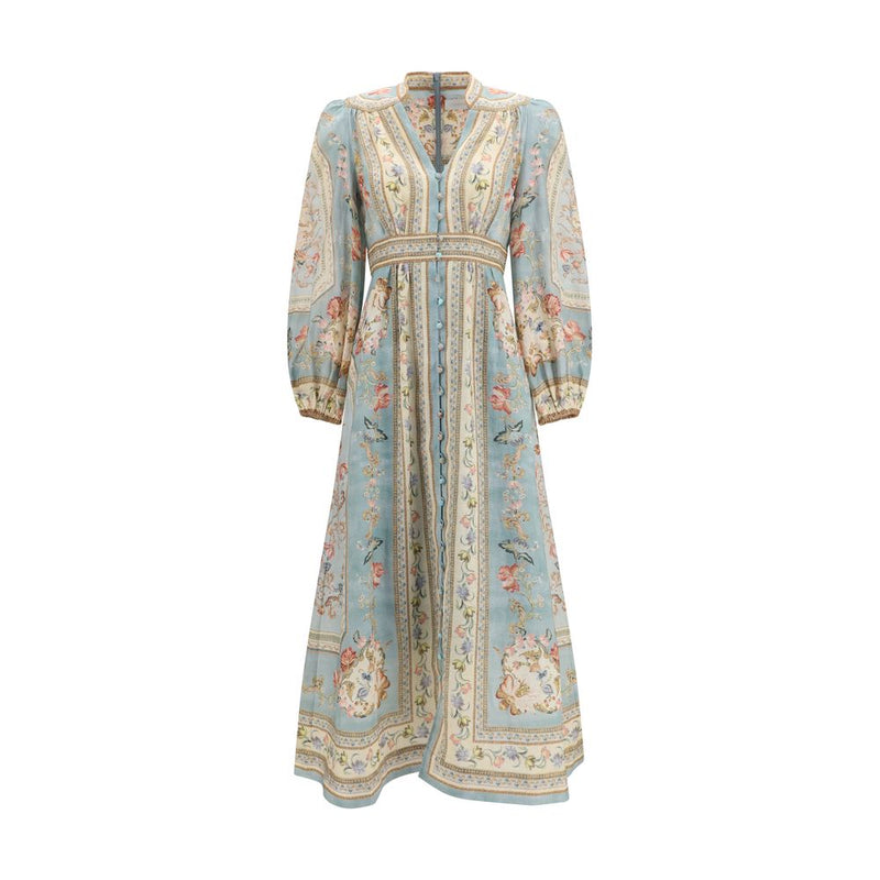 Zimmermann Roselight Multicolor Linen Midi Dress